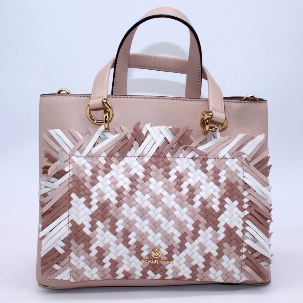 Michael Kors Blakely Bucket Satchel Bag Purse Woven Leather With Gold Trim - Picture 2 of 14